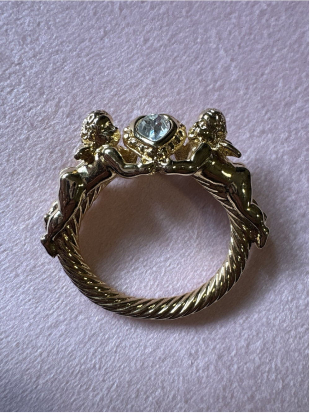 Kirk’s Folly Gold Tone Cherub Angel Heart Crystal Wreath Brooch Pin VTG